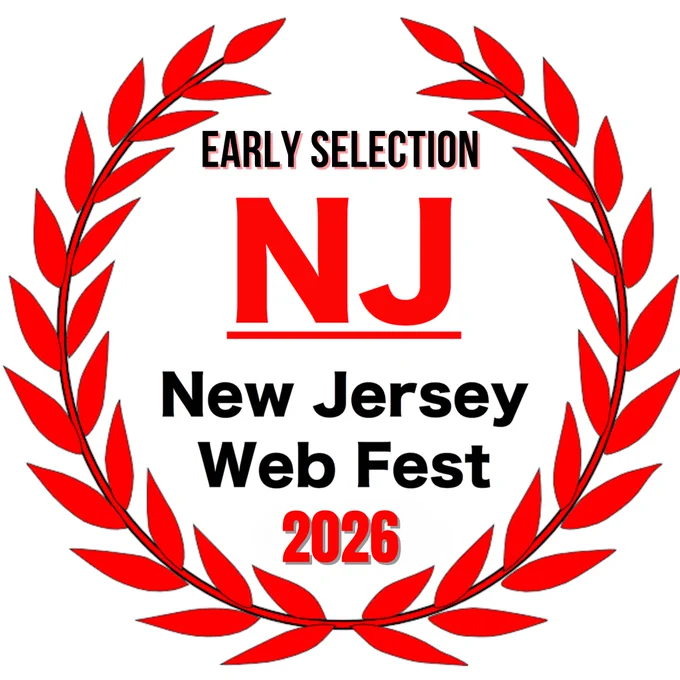 Red laurel wreath festival laurels graphic with the text “Early Selection – NJ – New Jersey Web Fest – 2026” in bold black and red lettering on a light background, indicating official early selection by the New Jersey Web Fest.