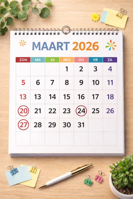 Kalender met daarop de dagen van een maand waarbij verschillende dagen zijn omcirkeld
