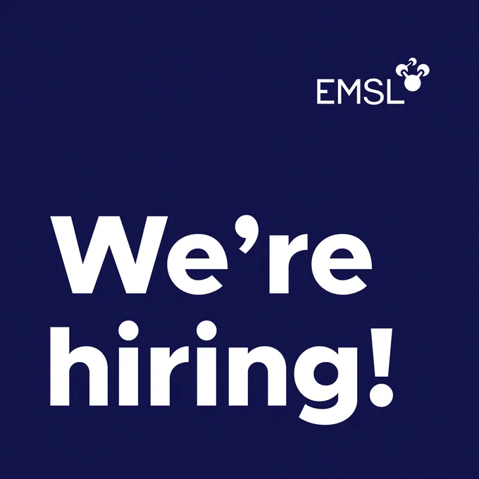 Graphic featuring the EMSL logo and the words we're hiring.