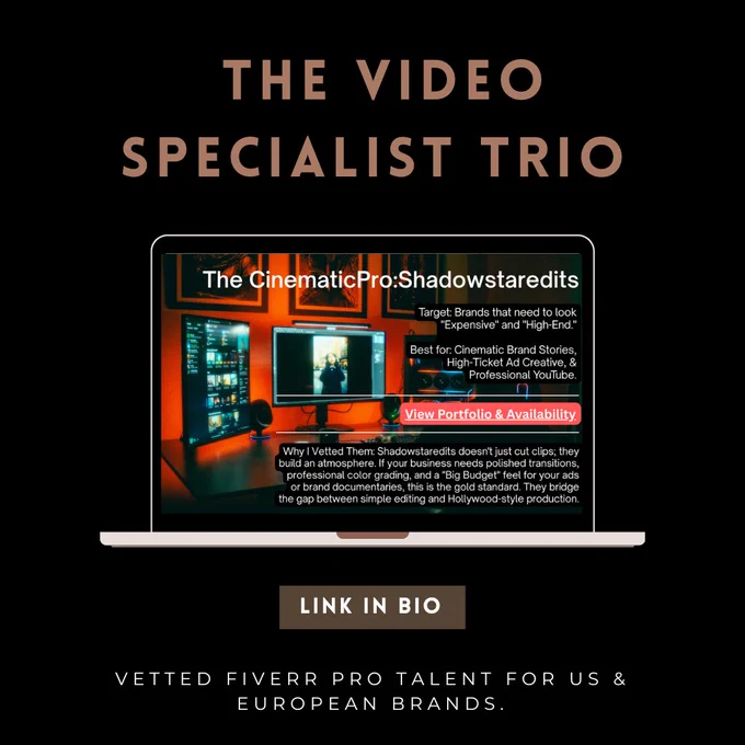 Stop wasting thousands on "cheap" video editing that kills your brand’s retention. 📉

[The Problem] Most businesses fail on TikTok/Reels because they hire based on price, not performance. In 2026, if your hook isn't native-level and your pacing isn't algorithm-perfect, you're invisible.

[The Solution - Your "Vetted" Filter] I spent 40  hours vetting 150  global freelancers to find the top 1% who understand US and EU market standards.
I’ve narrowed it down to the only 3 styles your business needs: 
🎬 The Cinematic Storyteller (High-End Brand) 
🔥 The Trend Specialist (Viral Growth)
 📦 The Bulk Editor (High-Volume Consistency)

I’ve organized their portfolios and direct Fiverr Pro access in one clean link. Click the LINK IN BIO FOR FULL ACCESS
