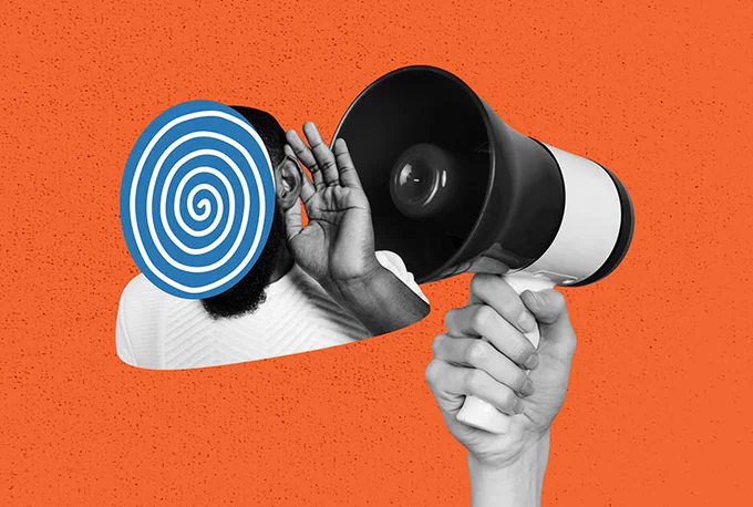 Image of someone listening to a megaphone