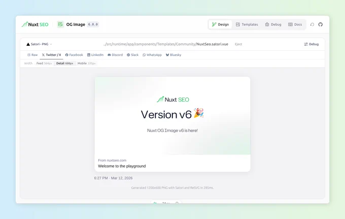 Nuxt OG Image v6 devtools preview