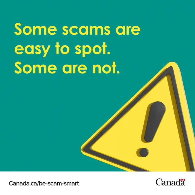 A yellow caution sign with an exclamation mark. "Some scams are easy to spot. Some are not."