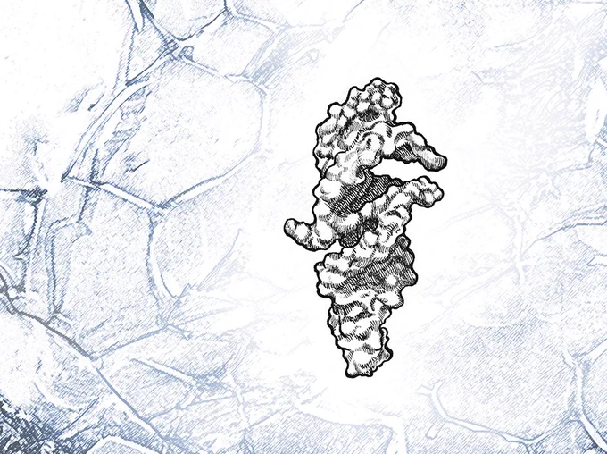The newly discovered tiny QT45 ribozyme, shown here in an artist’s depiction, helped researchers explore the origins of life. Image credit: Elfy Chiang, microscopy image by James Attwater.