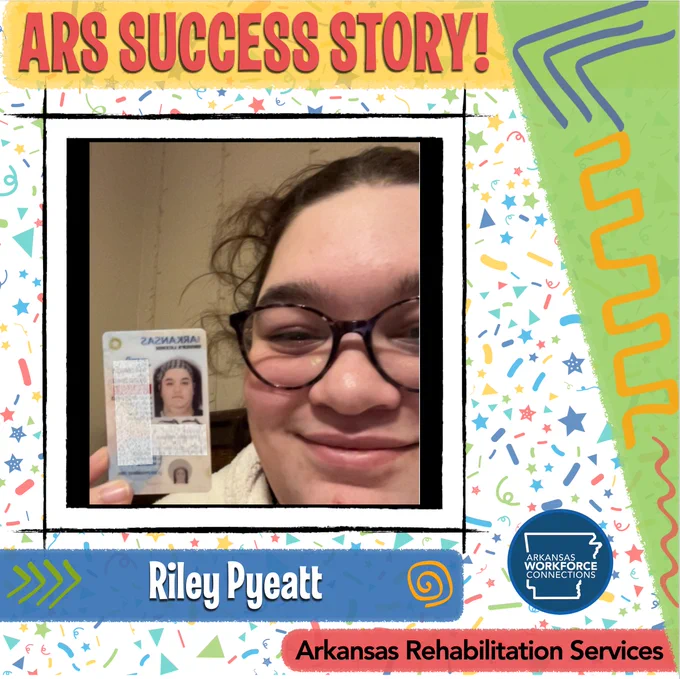 Riley smiles and holds up her driver's license.