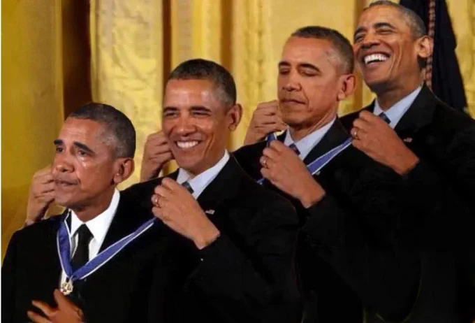 meme of obama giving himself a medal, giving himself a medal, giving himself a medal, giving himself a medal