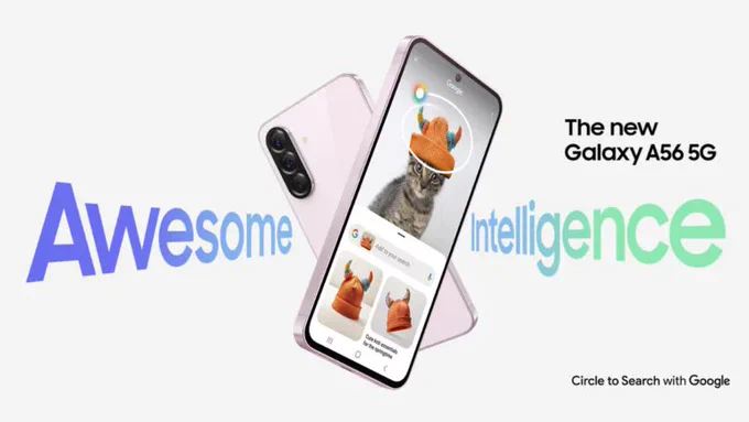 Ref: The outgoing Samsung Galaxy A56 5G, which introduced "Awesome Intelligence" and Google's Circle to Search to the A-series.
