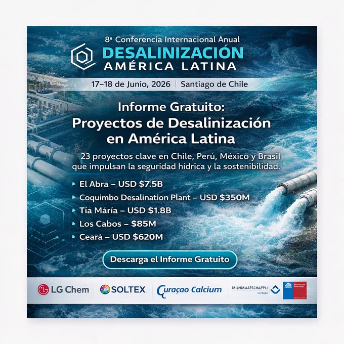 Un informe exclusivo analiza 23 proyectos emblemáticos de desalinización en América Latina, destacando inversiones clave en Chile, Perú, México y Brasil para fortalecer la seguridad hídrica y la sostenibilidad. El reporte incluye iniciativas como El Abra, Tía María y plantas en Coquimbo, Los Cabos y Ceará, además de oportunidades de capacitación técnica en España con visitas a plantas desaladoras líderes.