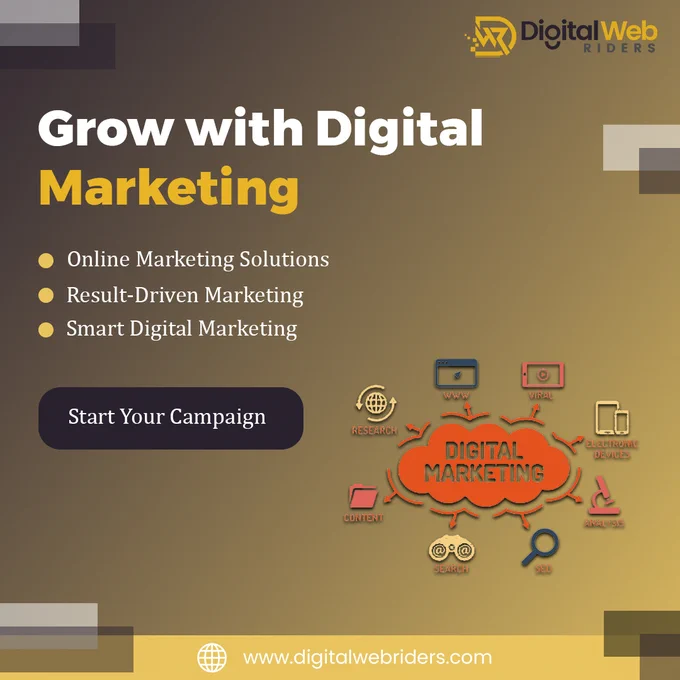 𝐆𝐫𝐨𝐰 𝐘𝐨𝐮𝐫 𝐁𝐮𝐬𝐢𝐧𝐞𝐬𝐬 𝐰𝐢𝐭𝐡 𝐃𝐢𝐠𝐢𝐭𝐚𝐥 𝐌𝐚𝐫𝐤𝐞𝐭𝐢𝐧𝐠

In today’s competitive online world, the right digital strategy can transform your business growth. 𝐃𝐢𝐠𝐢𝐭𝐚𝐥 𝐖𝐞𝐛 𝐑𝐢𝐝𝐞𝐫𝐬 helps brands reach the right audience with smart, result-driven marketing solutions. From strategic research and SEO to content marketing and analytics, we create campaigns that deliver measurable results.

𝐎𝐮𝐫 𝐒𝐞𝐫𝐯𝐢𝐜𝐞𝐬
Online Marketing Solutions
Result-Driven Marketing Strategies
Smart Digital Marketing Campaigns

Let our experts help you increase visibility, generate quality leads, and grow your brand online.

Start your campaign today
www.digitalwebriders.com

#DigitalMarketing #OnlineMarketing #SEO #ContentMarketing #BusinessGrowth #MarketingStrategy #LeadGeneration #DigitalWebRiders #MarketingAgency
