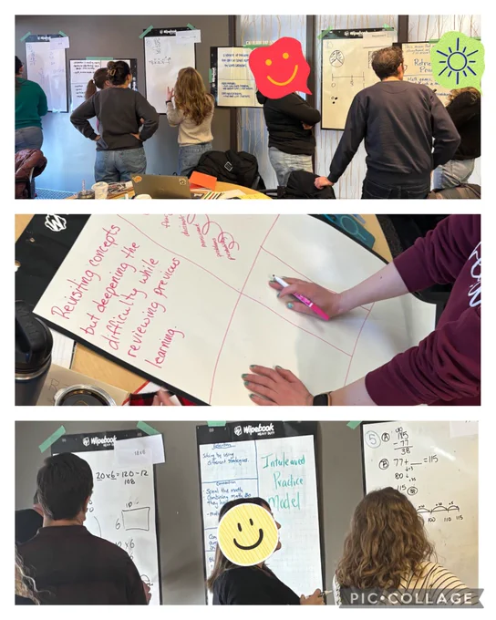 Collage of three photos depicting teachers doing PD while working at reusable white boards