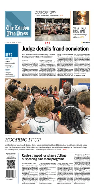 The front page of The London Free Press newspaper