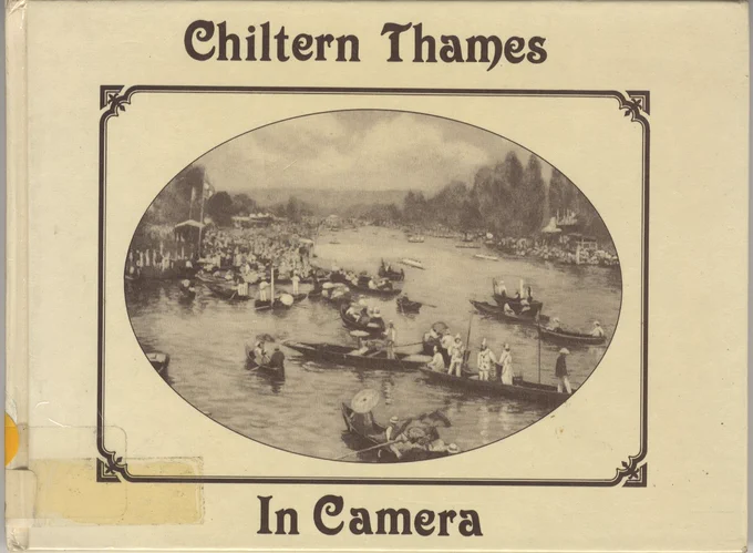 Book cover, with a black and white photo in an oval of punts and skiffs on the river.