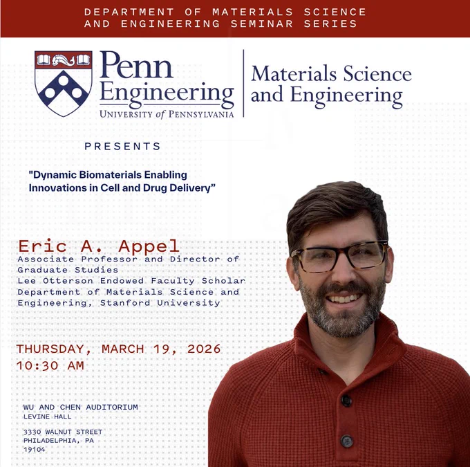 MSE Seminar poster with guest speaker Eric Appel, Stanford University