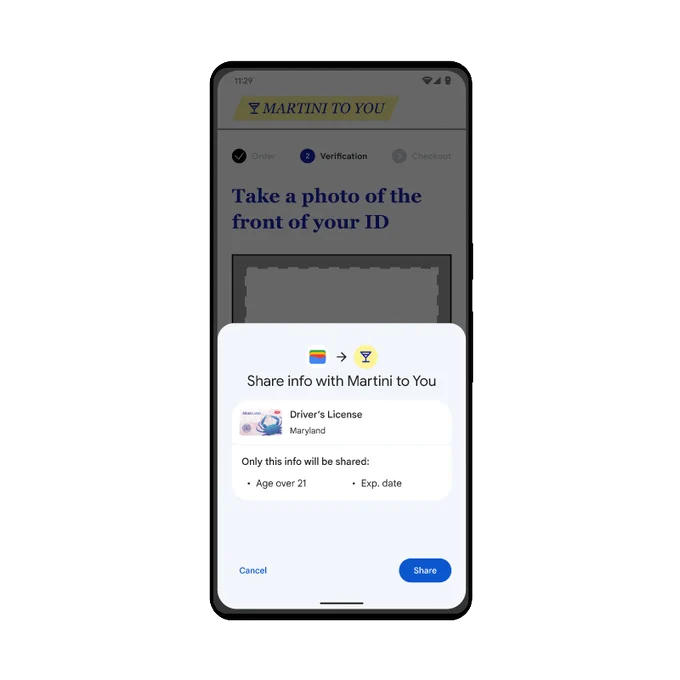 An image of a phone screen shows Google Wallet being used to submit ID.