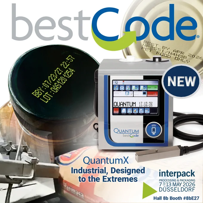 Join BestCode at interpack in Düsseldorf from May 7–13 and experience the next evolution in industrial coding technology.
📍 Hall 8b – Booth #8bE27
We’re proud to introduce the new QuantumX Stainless Steel, a printer engineered for the harshest production environments and built to the extremes.
Built for demanding conditions— The QuantumX Stainless Steel features a rugged stainless steel construction designed to withstand washdowns, corrosive environments, and the toughest manufacturing floors.
Performance you can rely on— Engineered for reliability and efficiency, QuantumX delivers consistent, high-quality coding while minimizing downtime—keeping your lines moving at full speed.
Designed for todays production— With advanced engineering and a robust industrial design, QuantumX is ready for industries where durability and uptime are non-negotiable.
If you're attending interpack 2026, stop by Hall 8b, Booth #8bE27 to see the QuantumX in action and meet the BestCode team.