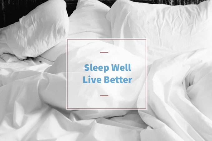 Bedding with text overlaid: "Sleep well, live better" 