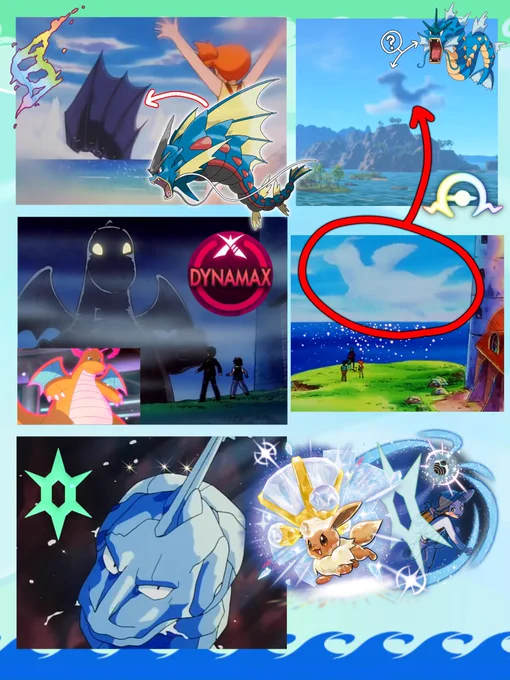 Giant Dragonite in Episode 13: Mystery at the Lighthouse = Dynamax/Gigantamax from Sword & Shield.

Crystal Onix from the Orange Islands = Terastallization in Scarlet & Violet.

Misty's dream sequence = Mega Evolution in X & Y.