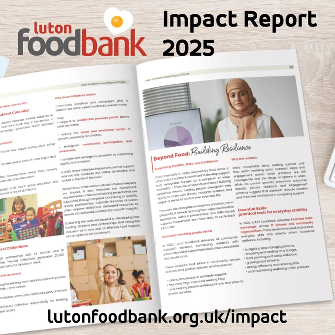The printed report if pictured lying open on a desk.