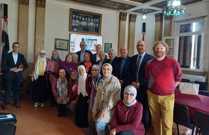 In 2025, Jaworski (far right) met with professors, immunologists and other plasma experts in Egypt. He received an award from the World Federation of Hemophilia while there.