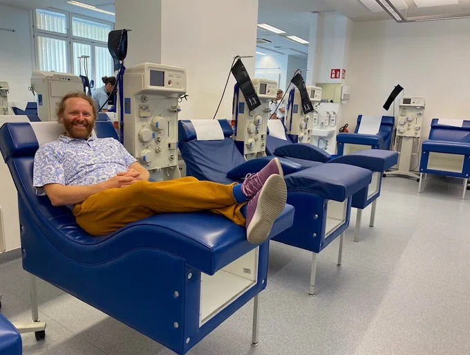 Jaworski visited the blood plasma center BioLife in Vienna, Austria, in 2024. 