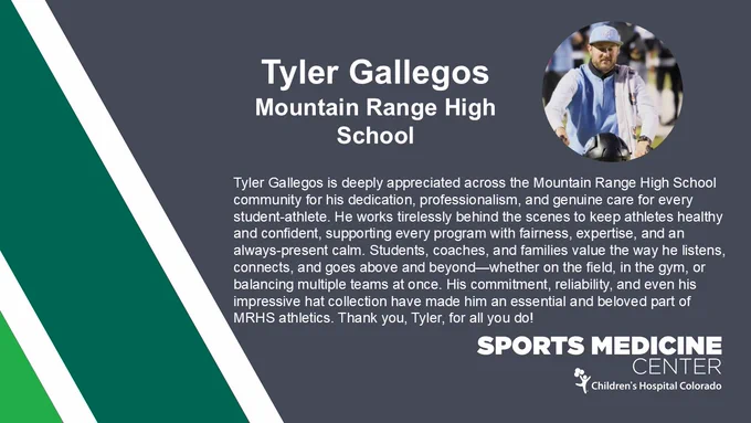 Thank you to Tyler Gallegos, the Athletic Trainer at MRHS.