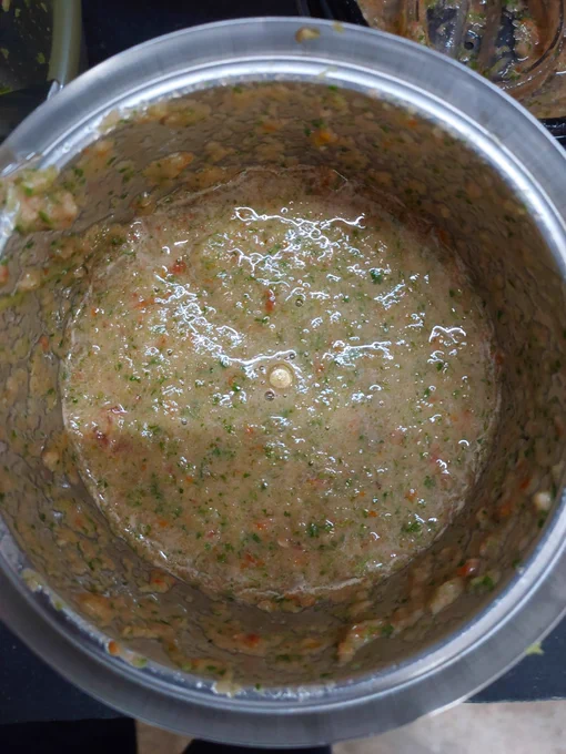 A homemade dip sauce for cucumber and carrot.
Spread it over sprouts. Ingredients - Tomatoes, Green Chillies, Corainder Leaves, Garlic pod, Pink Salt, Lemon Juice. 
