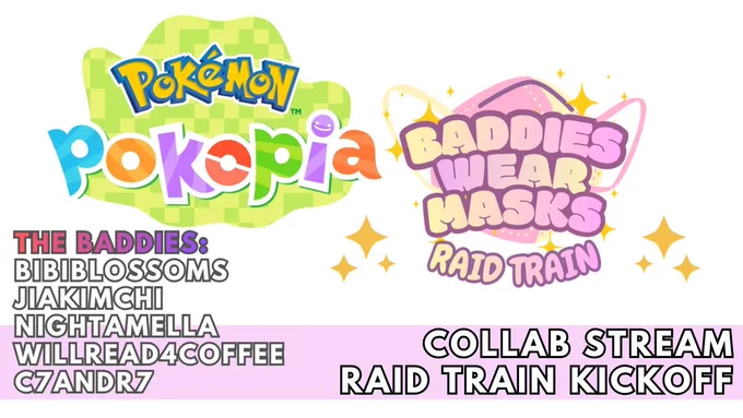 A graphic for the kickoff event for the Baddies Wear Masks Raid Train with the train logo.