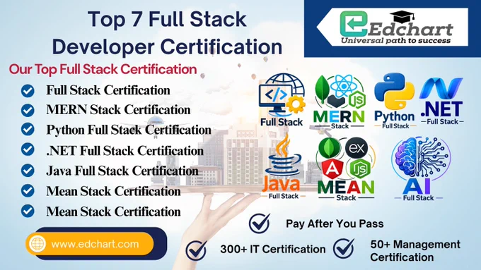 The Full Stack Developer Certification from Edchart validates professional expertise in full stack web development, including frontend technologies, backend programming, APIs, and complete web application architecture.

This certification is designed for software developers, job seekers, freelancers, students, and IT professionals who want to demonstrate real-world skills in modern web development.

Successful candidates receive a globally recognized digital credential issued through Credly, allowing secure verification and sharing of professional achievements across platforms such as LinkedIn, digital portfolios, and resumes.

The certification strengthens career credibility, professional recognition, and global employment opportunities in web development and software engineering.