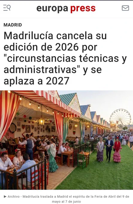 Imagen de un periódico diciendo que cancelan la feria Madrilicía