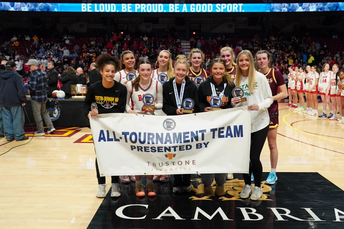 Ashlee Wilson, Hill-Murray
Madeleine Hamiel, Cretin-Derham Hall
Reese Drake, Marshall
Taleigha Bigler, Marshall
Jayci Rath, Stewartville
Audrey Shindelar, Stewartville
Danika Shindelar, Stewartville
Zaida Jenkins, Benilde-St. Margaret's
Sydney Friedly, Benilde-St. Margaret's
Pressley Watkins, Benilde-St. Margaret's