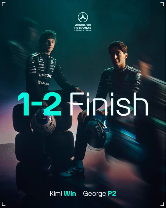 1-2 finish graphic: Kimi Win, George P2