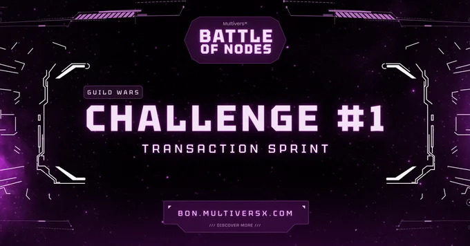 Guild Wars Challenge #1, titled "Transaction Sprint," is set to begin, highlighted with vibrant graphics and a countdown.