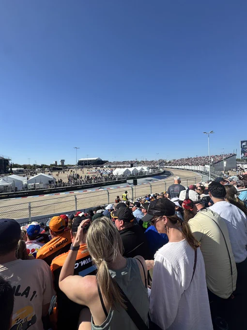 Full grandstands in the horseshoe turn