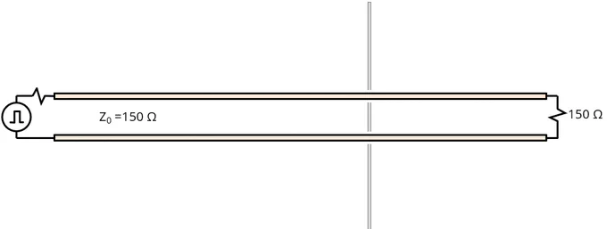 wire-pair transmission line passing through holes in a metal plate