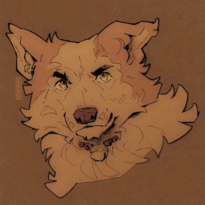 A dog character staring intently.