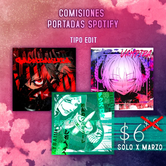 Tabla de precios comisiones AliceRoseDoll, LightningRoseDoll, Portadas Spotify, Música Independiente