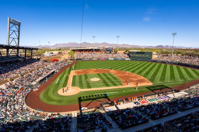A photo of the crowd at Salt River Fields during a Diamondbacks Spring Training game.