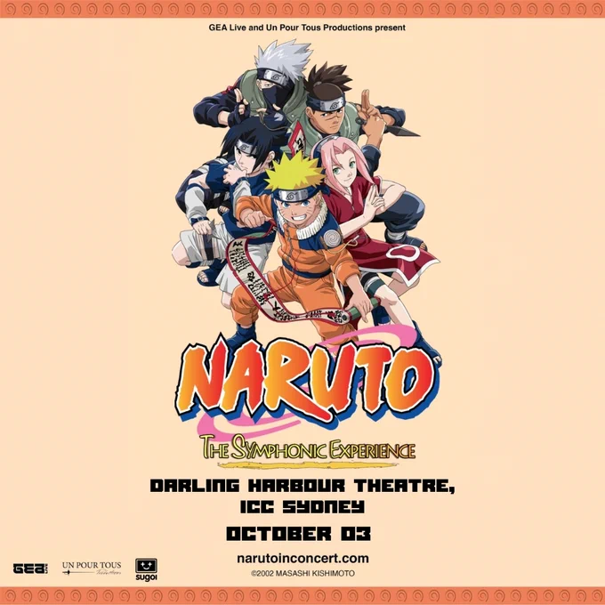 NARUTO: The Symphonic Experience, at Darling Harbour Theatre on 3 October 2026.