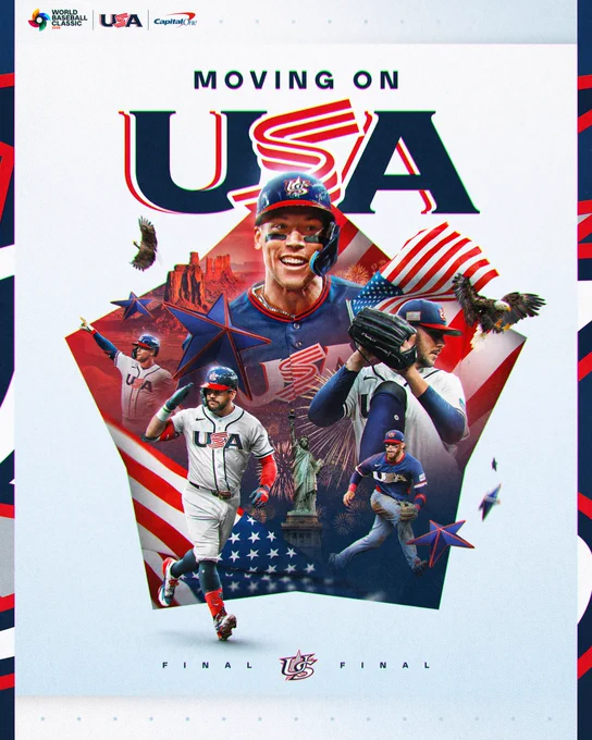 Moving On: USA
World Baseball Classic 2026
Presented by Capital One
Pictured: An assortment of cutouts of Pete Crow-Armstrong, Aaron Judge, Paul Skenes, Bobby Witt Jr. and Kyle Schwarber wearing Team USA uniforms