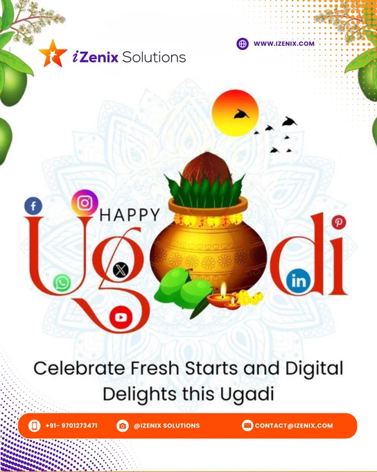 A new year, a fresh beginning, and endless digital opportunities! 🌿✨
May this Ugadi bring prosperity, happiness, and new growth for your business and life. Wishing you a joyful and successful Ugadi! 🌸

#HappyUgadi
#UgadiFestival
#Ugadi2026
#NewBeginnings
#FestivalOfProsperity
#DigitalGrowth
#BusinessGrowth
#SocialMediaMarketing
#DigitalMarketing
#BrandGrowth
#IzenixSolutions
#MarketingAgency
#CreativeDesign
#FestiveGreetings
#GrowYourBusiness