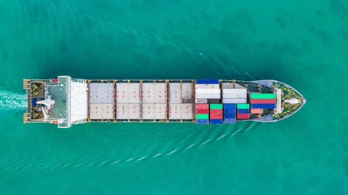 Photo of a big commercial ship viewed from above
