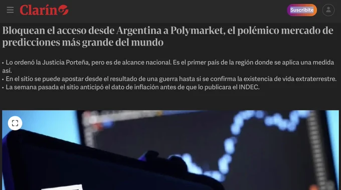Polymarket bloqueado en Argentina