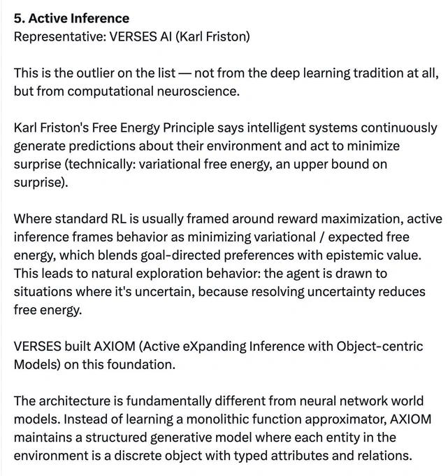 Screenshot of the X post's description of VERSES approach to 'world models'.