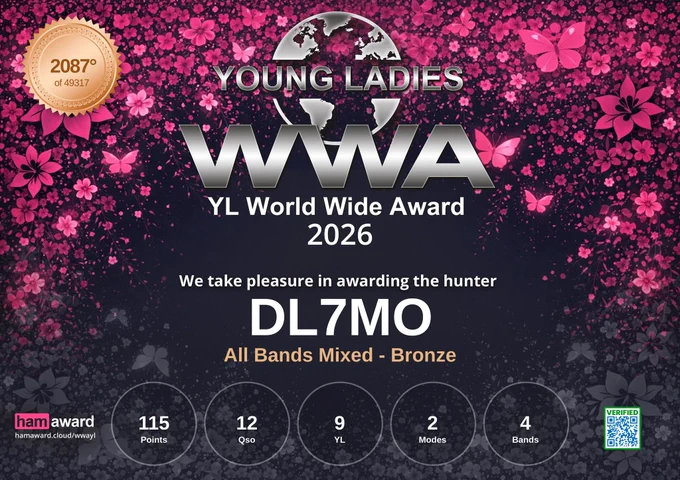 YL-WWA 2026 Award for DL7MO