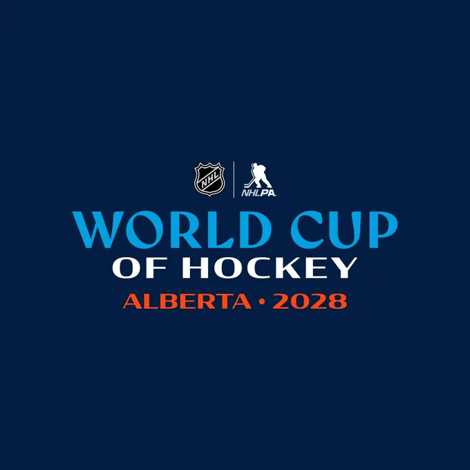 Text-only graphic that says WORLD CUP OF HOCKEY ALBERTA 2028 along with NHL & NHLPA logos