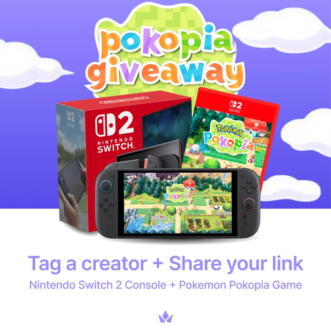 Nintendo Switch 2 and Pokemon Pokopia game giveaway. Tag a creator and share your link to enter.
