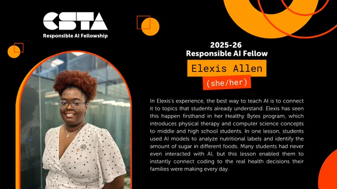 In Elexis’s experience, the best way to teach AI is to connect it to topics that students already understand. Elexis has seen this happen firsthand in her Healthy Bytes program, which introduces physical therapy and computer science concepts to middle and high school students. In one lesson, students used AI models to analyze nutritional labels and identify the amount of sugar in different foods. Many students had never even interacted with AI, but this lesson enabled them to instantly connect coding to the real health decisions their families were making every day.