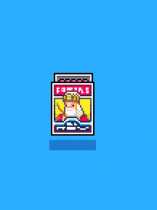 Ilustración en pixel art de una caja abierta de fósforos con varios palillos rojos dentro. En la etiqueta aparece un personaje tipo rey con corona.