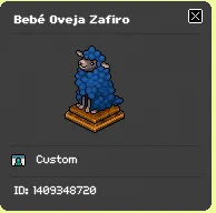Ejemplo de un Bebé Oveja Zafiro en Habbo.es mostrando su ID y dueño