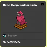 Ejemplo de un Bebé Oveja Rodocrosita en Habbo.es mostrando su ID y dueño